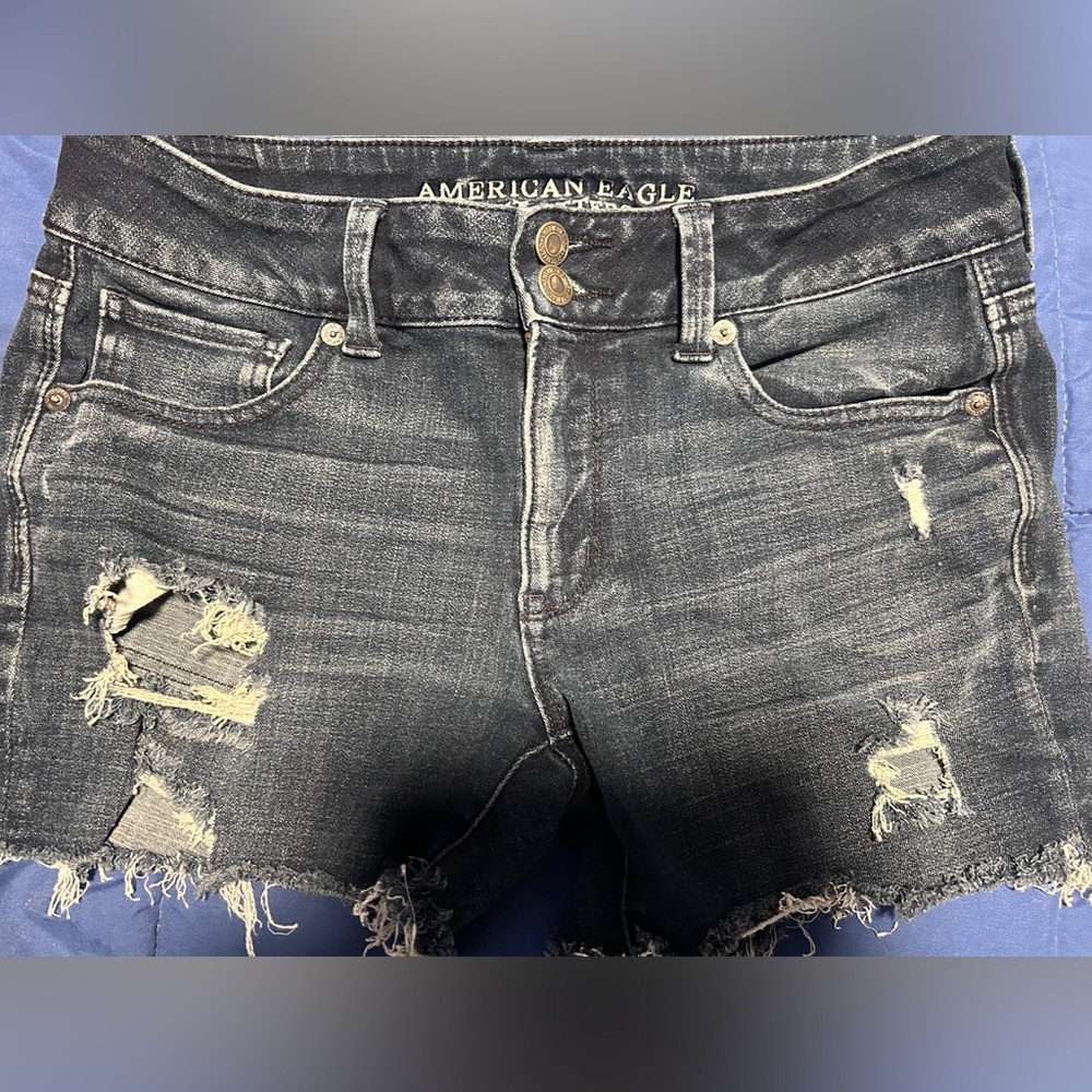 American Eagle Outfitters Dark Gray Distressed Jean Shorts size 8